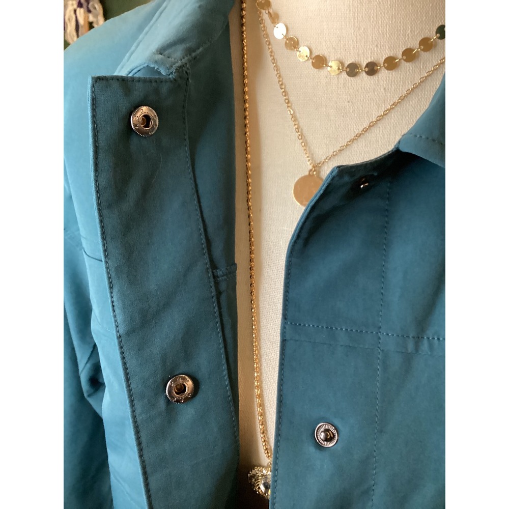 Champion Womens XS Teal Nylon Snap Front Coach Jacket Athletic Apparel Logo - Picture 5 of 7